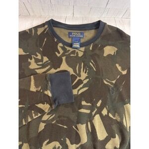 Polo Ralph Lauren Men's Green Camo Waffle Knit Long Sleeve Thermal Shirt Size L